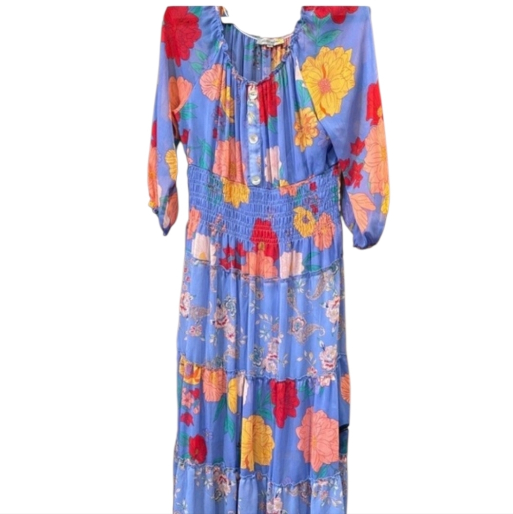 Blue Floral Tiered Maxi Dress - Picture 3 of 6